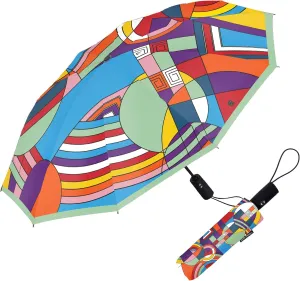 RainCaper Frank Lloyd Wright Windproof Auto Open Close 43” Coverage Folding Travel Umbrella with Matching Sleeve