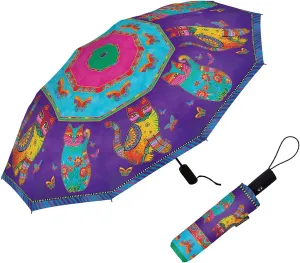 RainCaper Laurel Burch Windproof Auto Open Close 43” Coverage Folding Travel Umbrella with Matching Sleeve