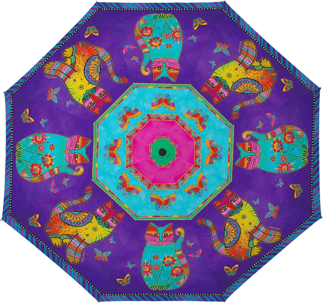 RainCaper Laurel Burch Windproof Auto Open Close 43” Coverage Folding Travel Umbrella with Matching Sleeve