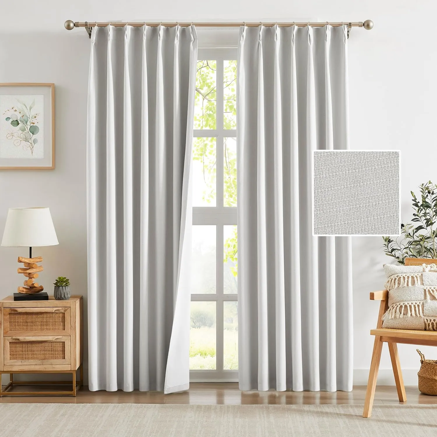 Randall Pinch Pleated Full Blackout Window Curtains 84 Inch for Bedroom Living Room Cream White Linen Textured Light Blocking Drapes Thermal Insulated Back Tab Window Treatment, 2 Panels, 38" Wx84 L