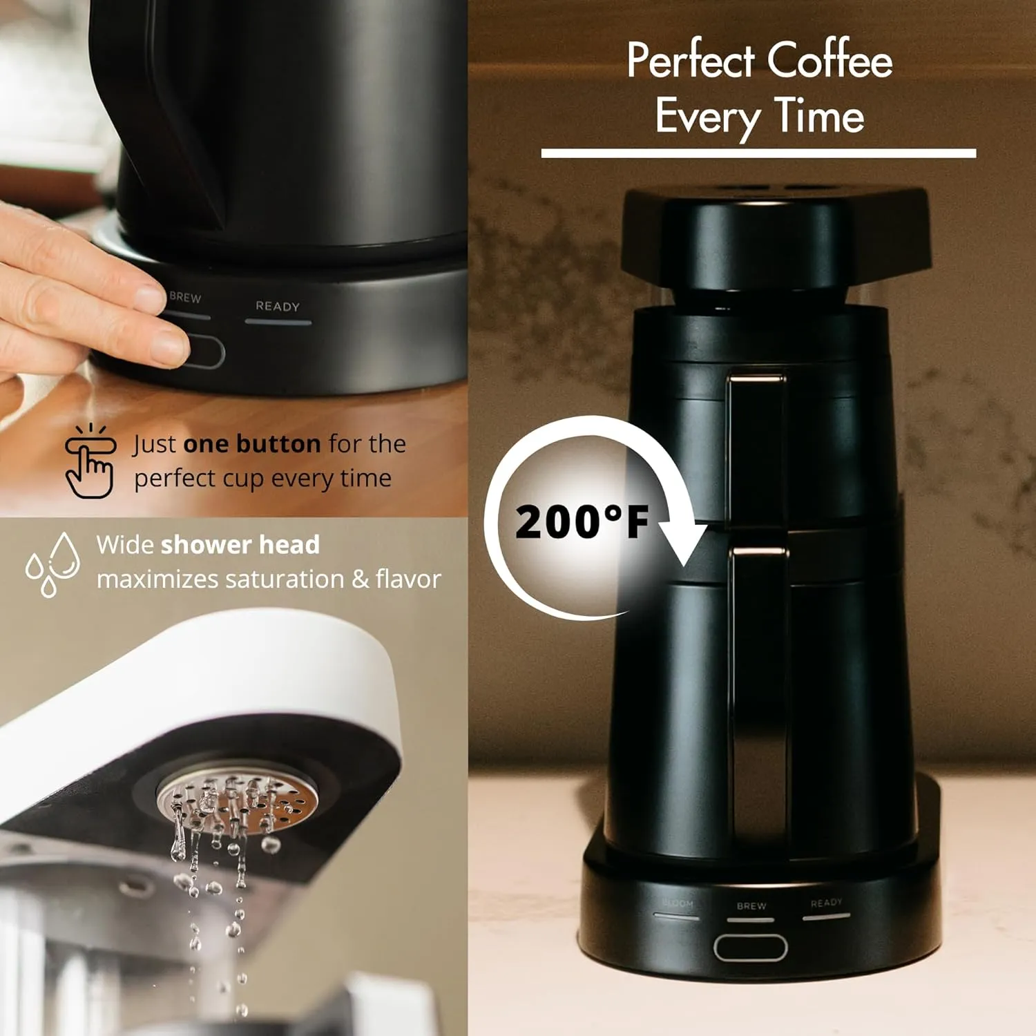 Ratio Six Coffee Maker Series 2, Automatic Pour Over Coffee Maker, Coffee Pot with 1.25-Liter/40-Ounce Brewing Capacity, Matte Black, Makes 2-8 Cups, 6.75" D x 13.5" W x 14.25" H