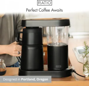 Ratio Six Coffee Maker Series 2, Automatic Pour Over Coffee Maker, Coffee Pot with 1.25-Liter/40-Ounce Brewing Capacity, Matte Black, Makes 2-8 Cups, 6.75" D x 13.5" W x 14.25" H