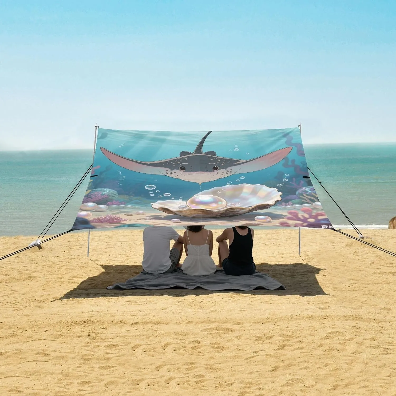 Ray and Pearls of The Deep Beach Canopy Tent Anti-UV & Wind Resistant, Camping Sun Shelter Easy Setup Portable,Outdoor Shade Tents with Sandbags,Sand Shovels,Ground Pegs & Stability Poles