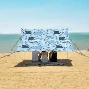 Ray Fish Seamless Pattern Beach Canopy Tent Anti-UV & Wind Resistant, Camping Sun Shelter Easy Setup Portable,Outdoor Shade Tents with Sandbags,Sand Shovels,Ground Pegs & Stability Poles