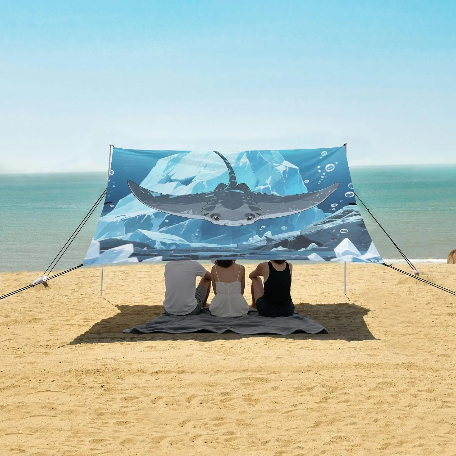 Ray Iceberg Beach Canopy Tent Anti-UV & Wind Resistant, Camping Sun Shelter Easy Setup Portable,Outdoor Shade Tents with Sandbags,Sand Shovels,Ground Pegs & Stability Poles
