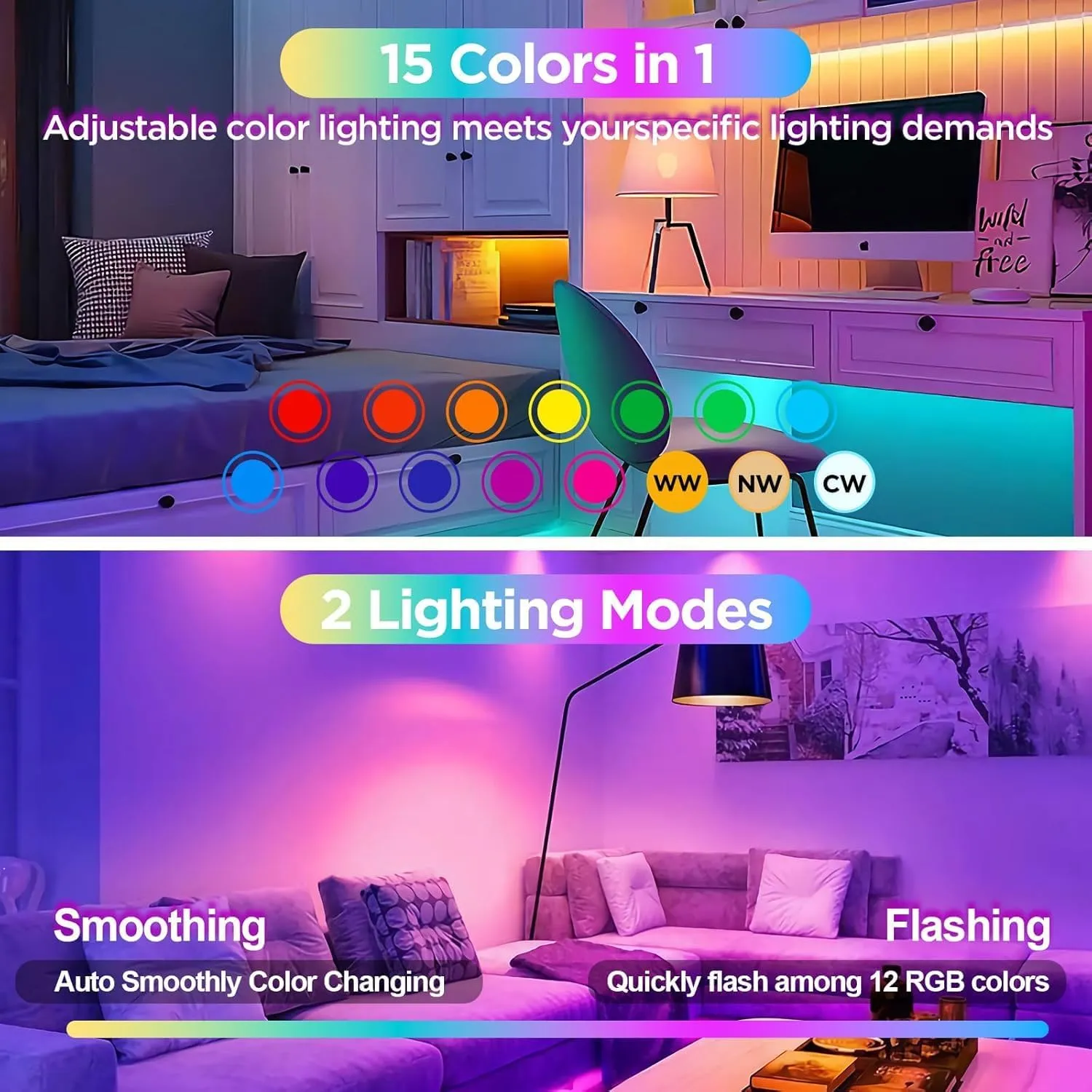 Rechargeable Battery Operated Light Bulb with Remote Control 4 Packs, 350LM Dimmable Detachable LED Bulb with 15 Colors Selectable & 3 Timer, Wireless Puck Light Bulb for Wall Sconce, Non-Hardwired