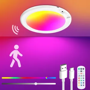 Rechargeable Ceiling Light with Remote - Shower Light for Inside Shower with Color Changing & White Light, Magnetic Motion Sensor Ceiling Light Battery Powered for Shower Bathroom Closet Porch Patio