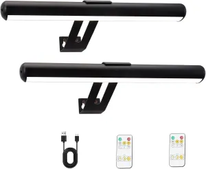 Rechargeable Picture Light, Cordless Picture Light for Paintings with 2 Remotes, Metal Picture Frame Light with 16 LEDs Head, 3Modes, 300LM Dartboard Light with Timer for Art, Black-2Pack