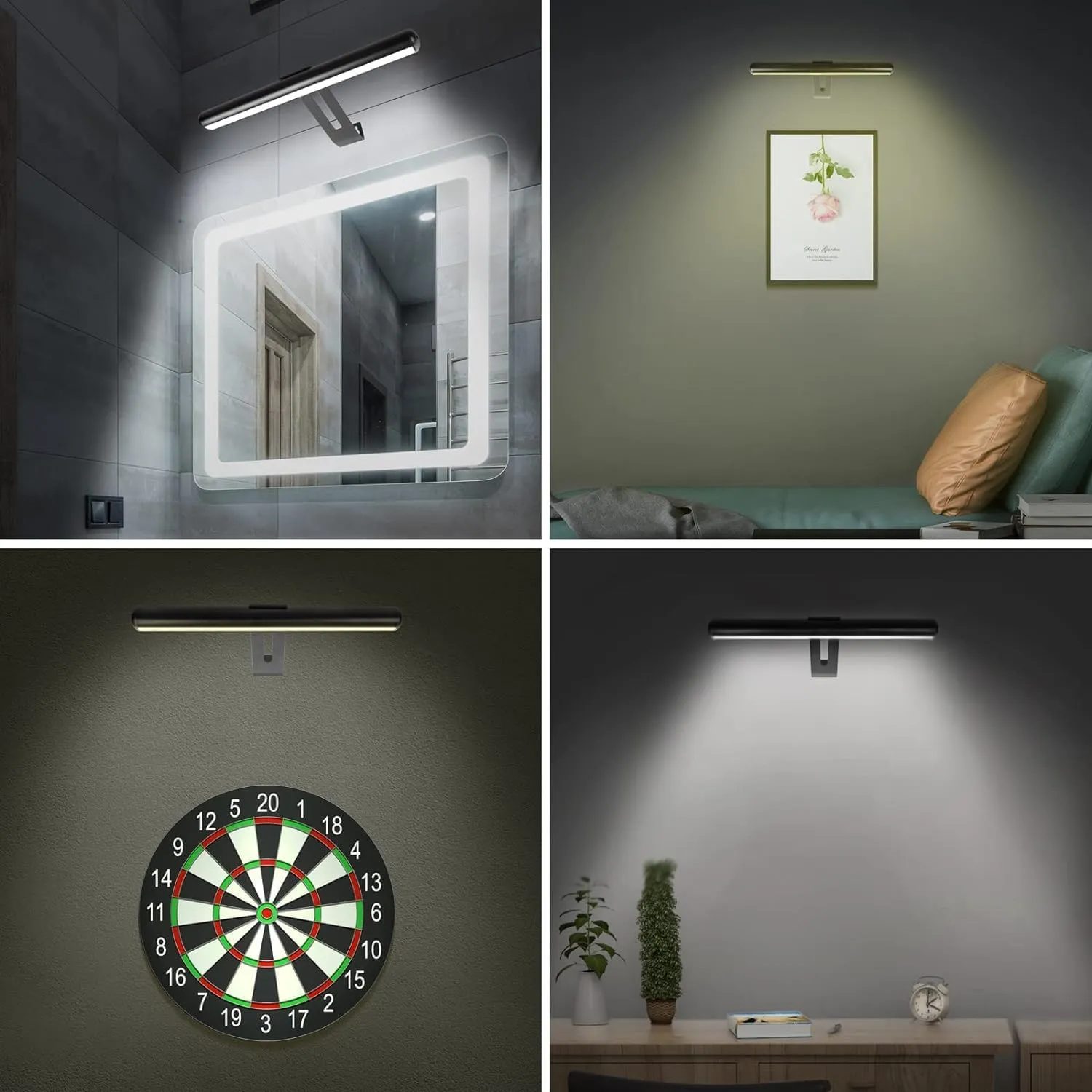 Rechargeable Picture Light, Cordless Picture Light for Paintings with 2 Remotes, Metal Picture Frame Light with 16 LEDs Head, 3Modes, 300LM Dartboard Light with Timer for Art, Black-2Pack