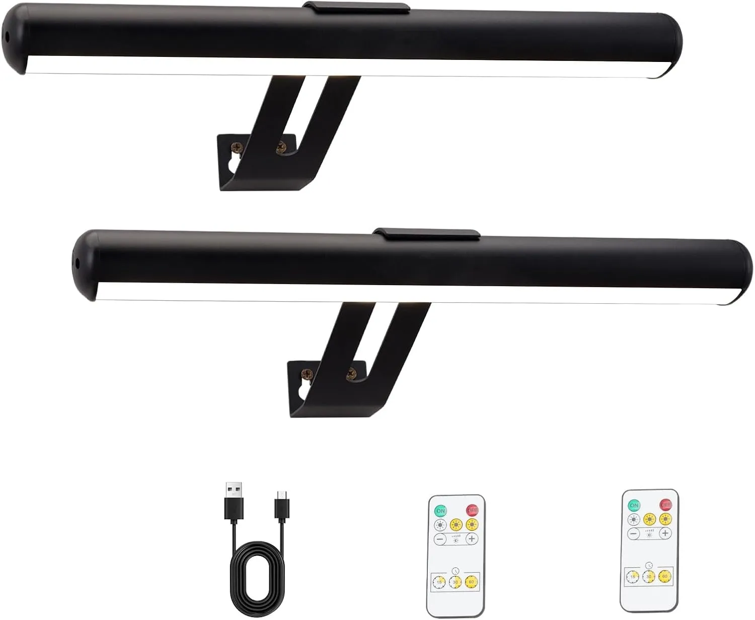 Rechargeable Picture Light, Cordless Picture Light for Paintings with 2 Remotes, Metal Picture Frame Light with 16 LEDs Head, 3Modes, 300LM Dartboard Light with Timer for Art, Black-2Pack