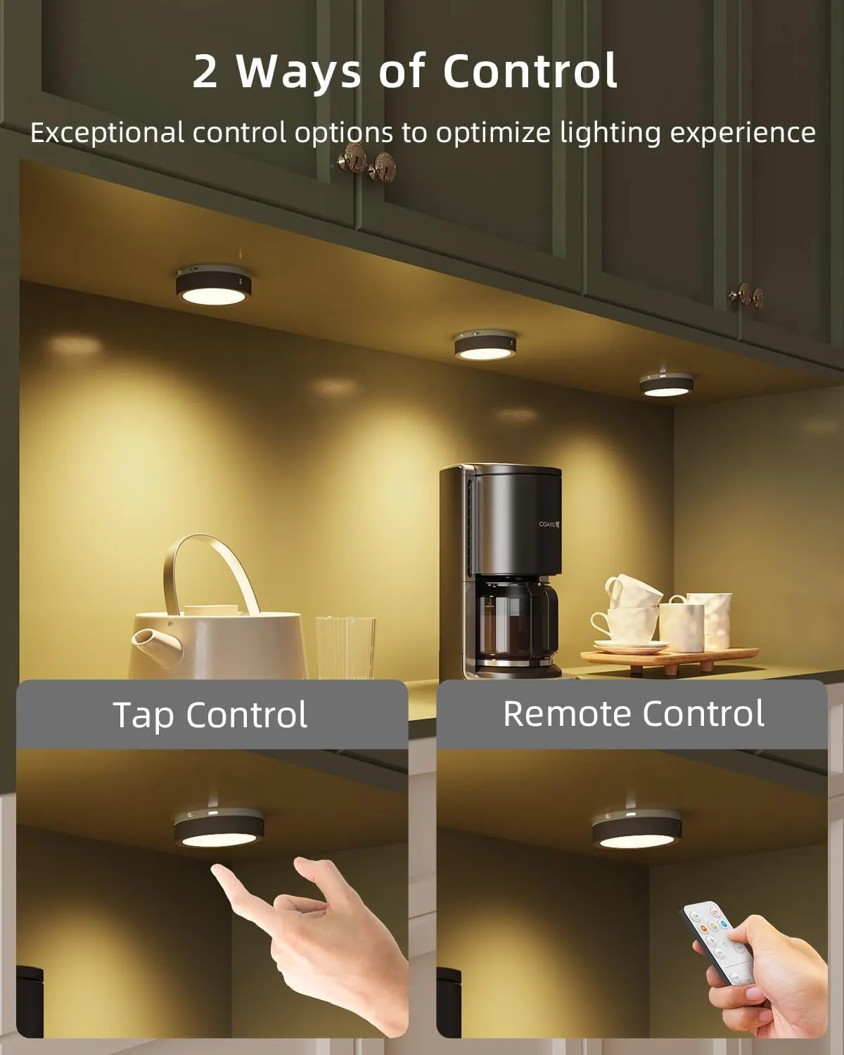 Rechargeable Puck Lights with Remote, 1600mAh Battery Powered Push Lights Stick on Magnetic Tap Light for Closet Wireless LED Kitchen Under Cabinet Lighting Shelf Press Button Light Wall Touch Lamp