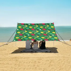 Red and Green Pickleball Beach Canopy Tent Anti-UV & Wind Resistant, Camping Sun Shelter Easy Setup Portable,Outdoor Shade Tents with Sandbags,Sand Shovels,Ground Pegs & Stability Poles