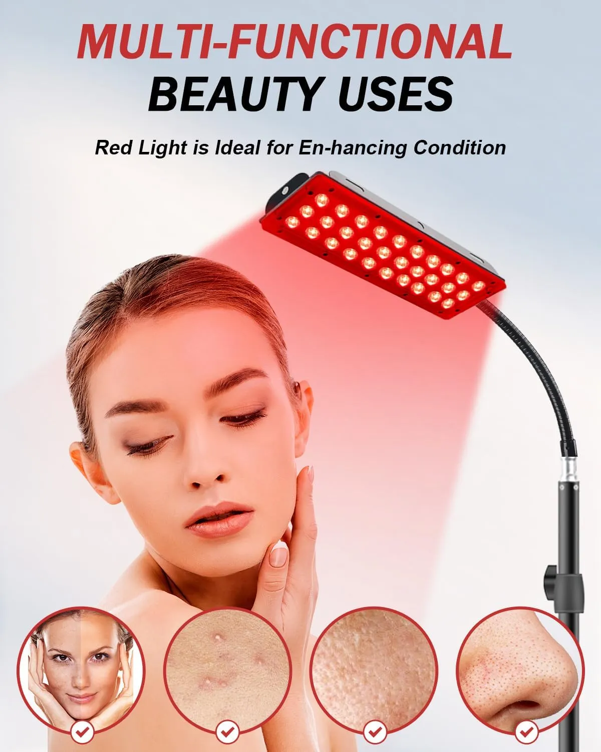 Red Light Therapy Lamp for Body, Infrared Light Therapy Lamps with Stand, 660nm Red and 850nm Near Infrared Redlight Therapy Device for Full Body Overall Health at Home with Eyes Protection
