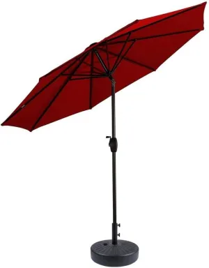 Red Outdoor Patio Umbrella 9ft Water and Fade-Resistant Canopy with Air Ventilation Easy Crank Open Tilt Adjustment Weight 55 Lbs | All Season Octagonal Shape Solid Pattern Casual Style With Base