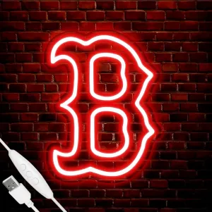 Red Sox Neon Sign, Boston BRS Cool Light Up Dimmable Red Sox Logo Hanging Led Neon Sign for Wall Decor, Party, Bar, Man Cave, Garage, Game Room Deco, BOS Birthday Gift for Baseball Fans
