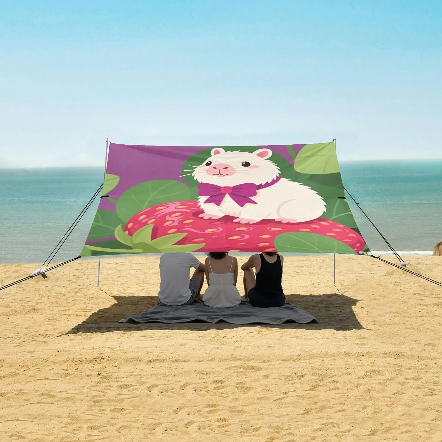 Red Strawberry Capybara Beach Camping Tent Sun Shelter for Whole Family, Beach Shade Canopy with UPF50  UV Protection,Easy Set Up and Carry,Outdoor Shade for Trips, Fishing, Backyard Fun Picnic