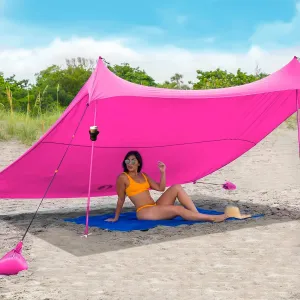 Red Suricata Family Beach Tent & Beach Canopy & 2 Beverage Holders Bundle - UPF50 UV Sun Shade Shelter (Medium, Pink)