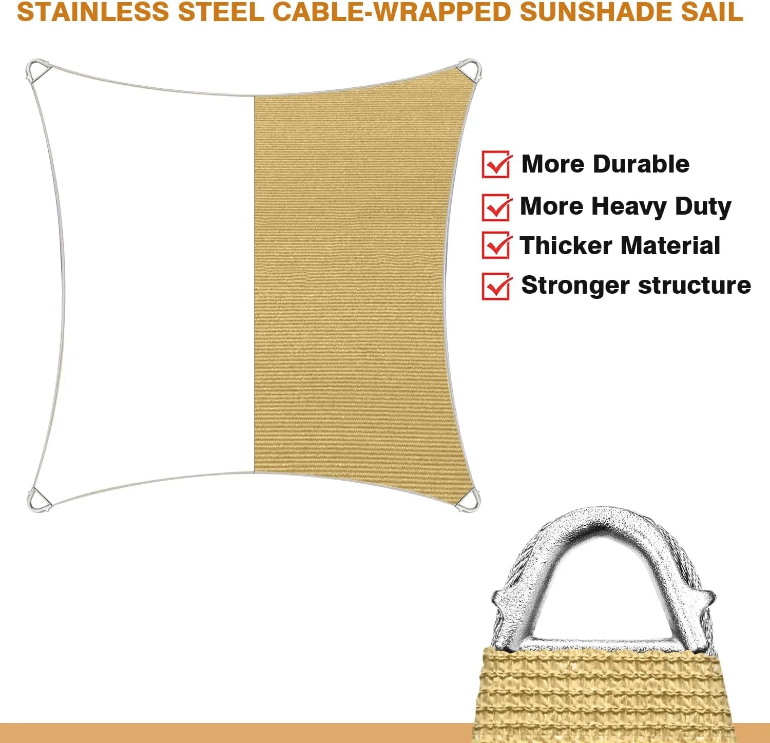 Reinforced Corners & Edges 20' x 20' Rectangle Sun Shade Sail Commercial Grade Curved Edge UV Block Canopy for Outdoor, Patio, Backyard, Garden, Pool, Deck, Heavy-Duty Design, Sand