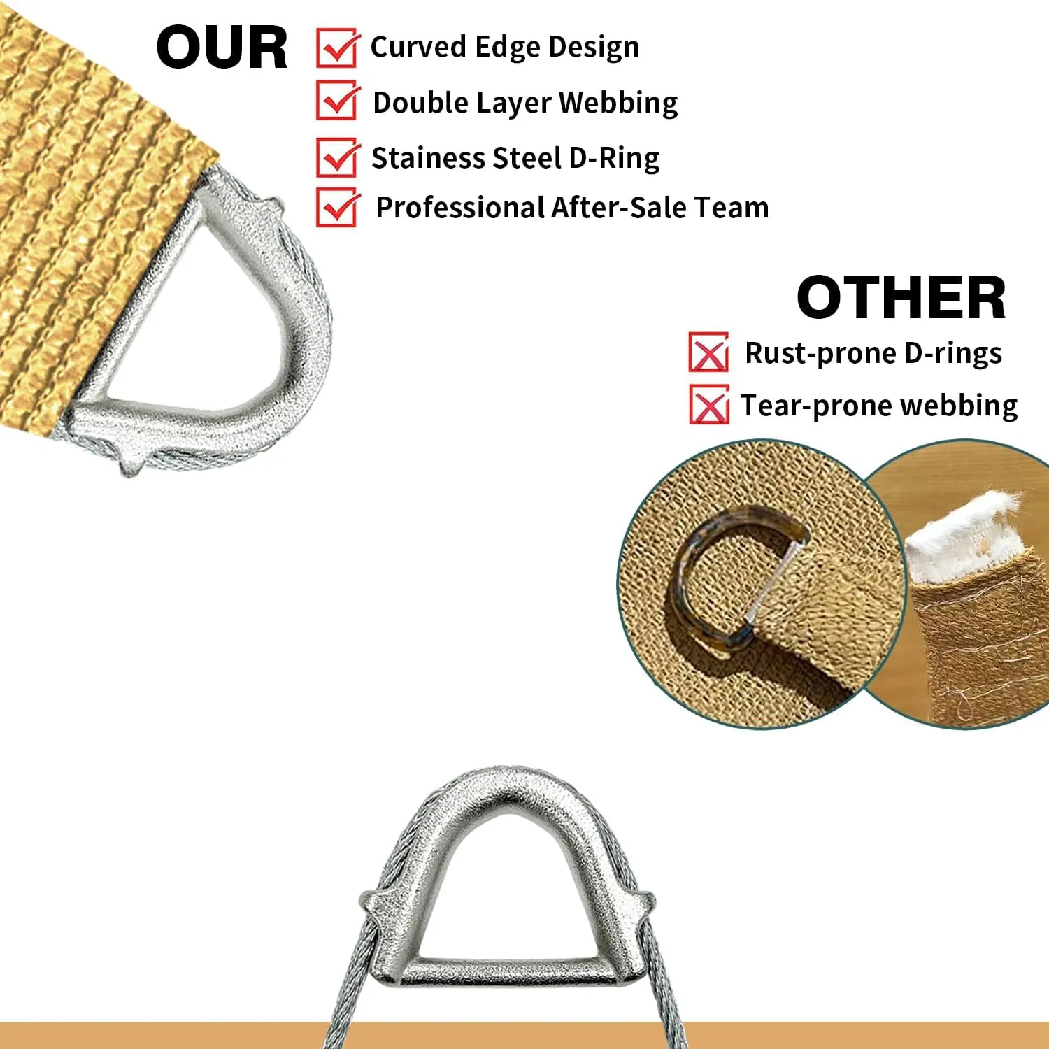Reinforced Corners & Edges 20' x 20' Rectangle Sun Shade Sail Commercial Grade Curved Edge UV Block Canopy for Outdoor, Patio, Backyard, Garden, Pool, Deck, Heavy-Duty Design, Sand
