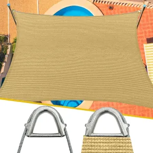 Reinforced Corners & Edges 20' x 20' Rectangle Sun Shade Sail Commercial Grade Curved Edge UV Block Canopy for Outdoor, Patio, Backyard, Garden, Pool, Deck, Heavy-Duty Design, Sand