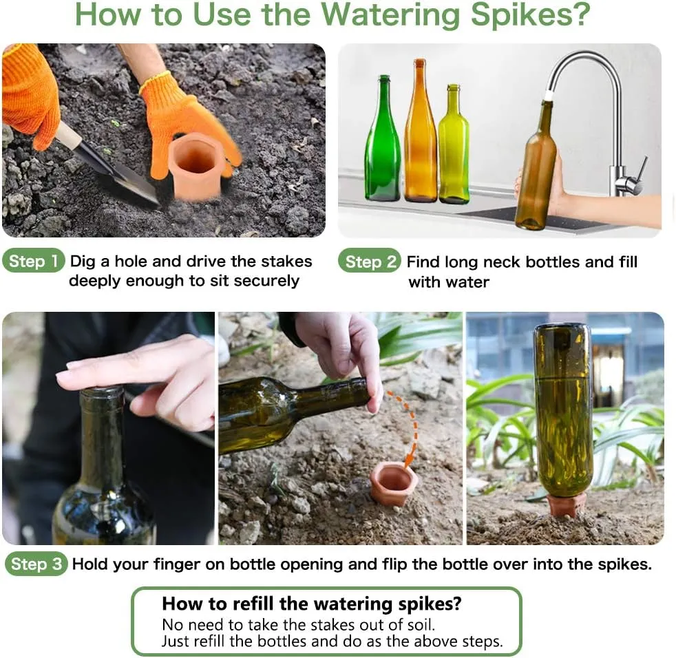 REMIAWY Plant Watering Stakes 6 Pack Automatic Plant Waterers for Vacations, Terracotta Self Watering Spikes for Wine Bottles Indoor & Outdoor Plants