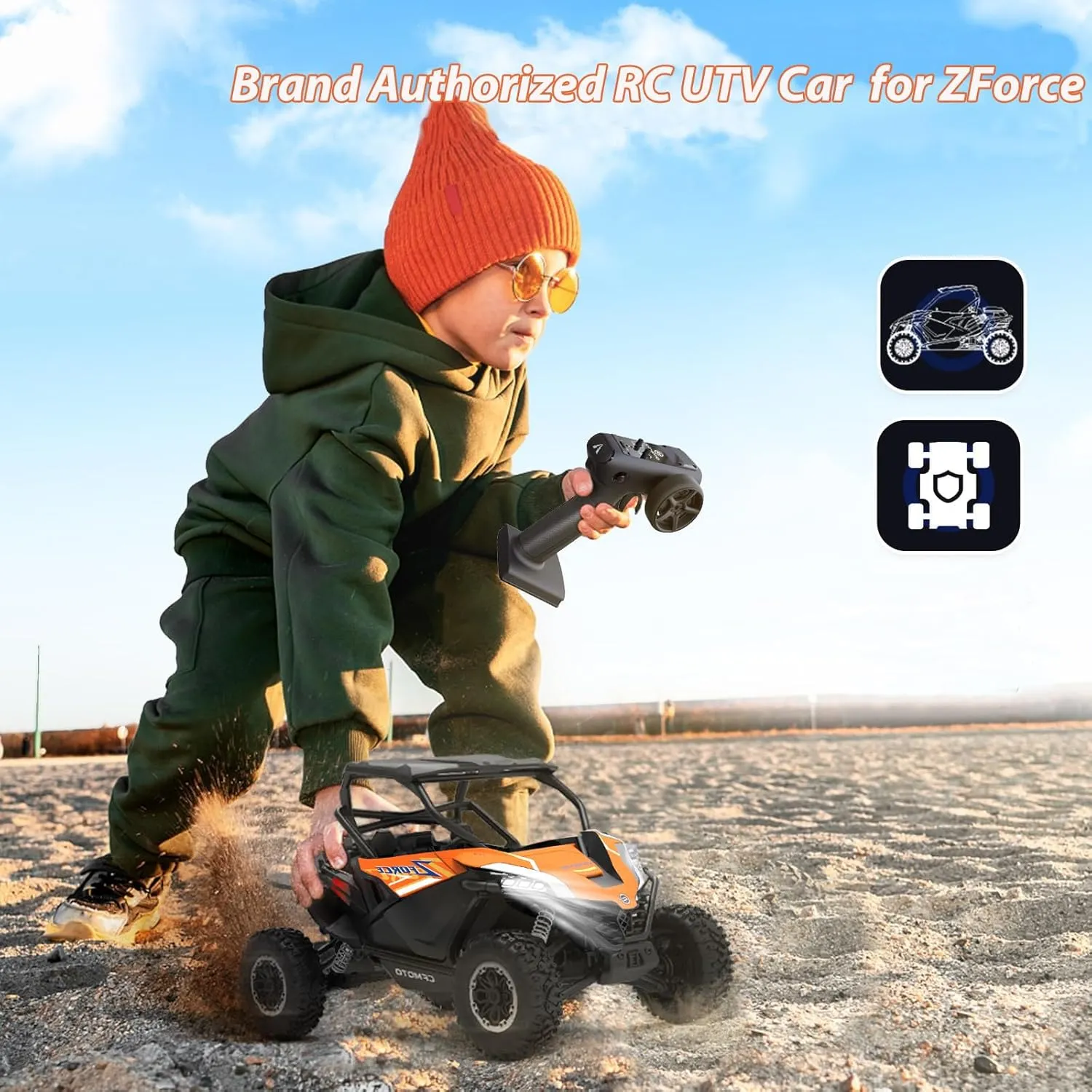 Remote Control Car All Terrain for Zforce, 4WD Off Road UTV Trucks with 3 Speed and LED Bodylight, 1:12 Scale Electric RC Crawler Vehicle Toy Gifts for Boys Girls Adults, 2 Batteries Included