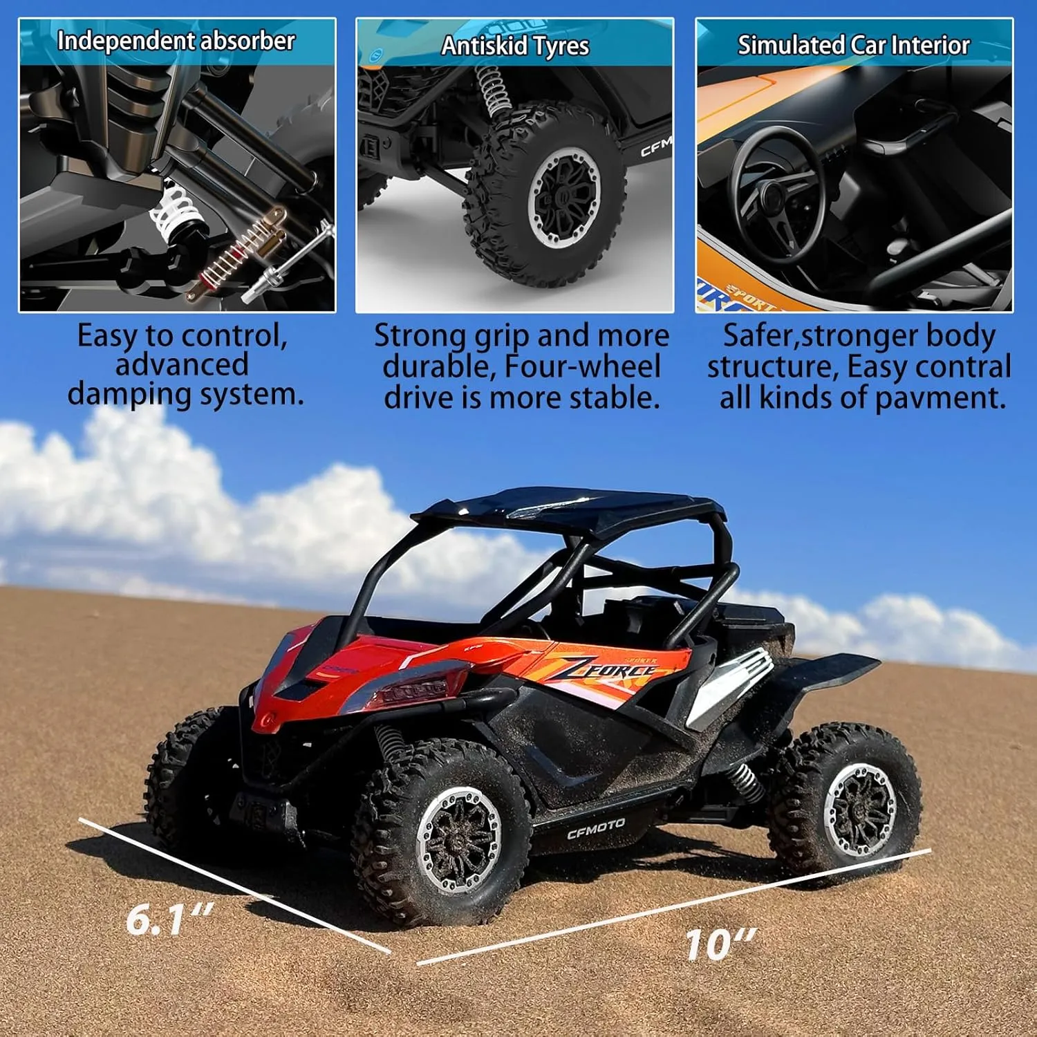 Remote Control Car All Terrain for Zforce, 4WD Off Road UTV Trucks with 3 Speed and LED Bodylight, 1:12 Scale Electric RC Crawler Vehicle Toy Gifts for Boys Girls Adults, 2 Batteries Included