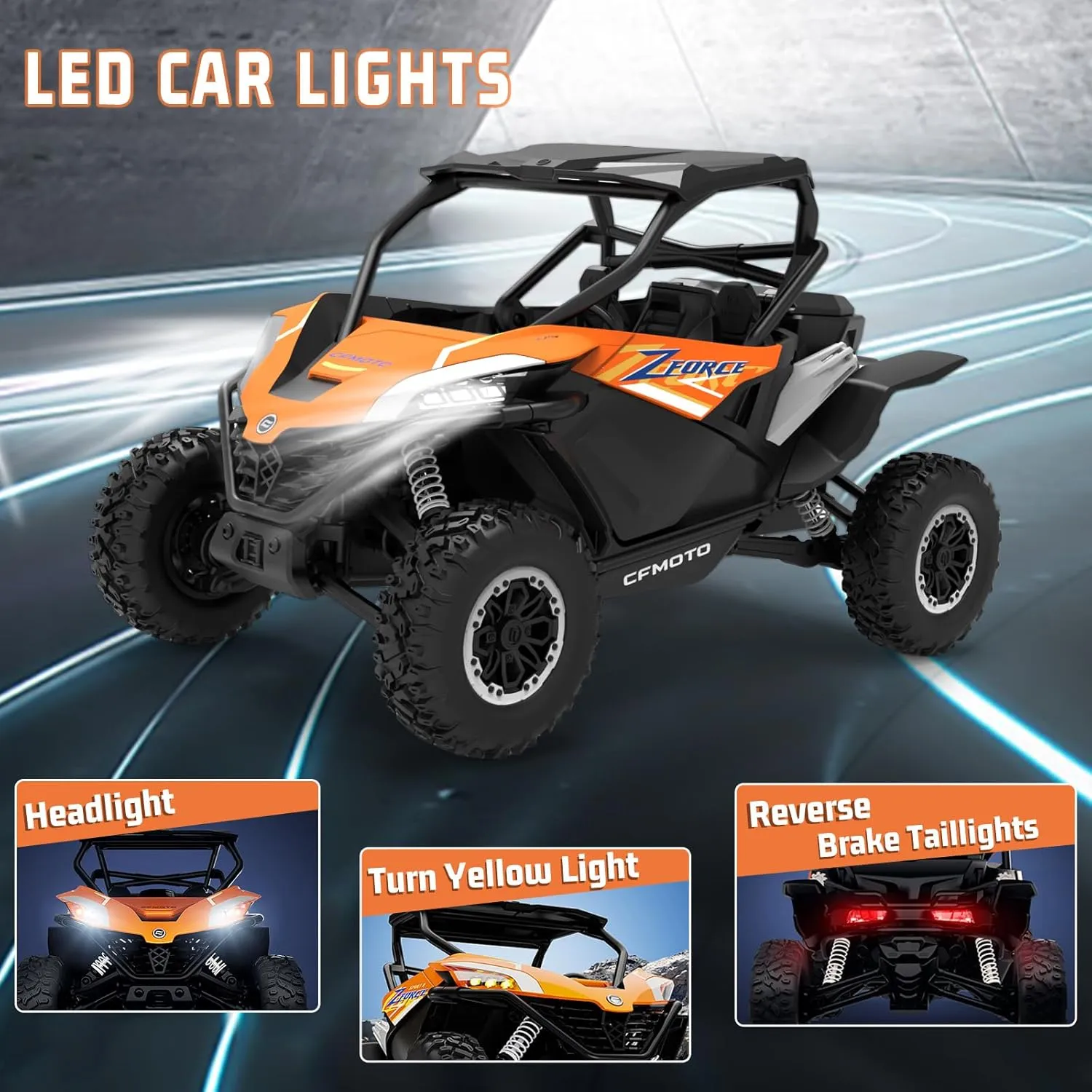 Remote Control Car All Terrain for Zforce, 4WD Off Road UTV Trucks with 3 Speed and LED Bodylight, 1:12 Scale Electric RC Crawler Vehicle Toy Gifts for Boys Girls Adults, 2 Batteries Included