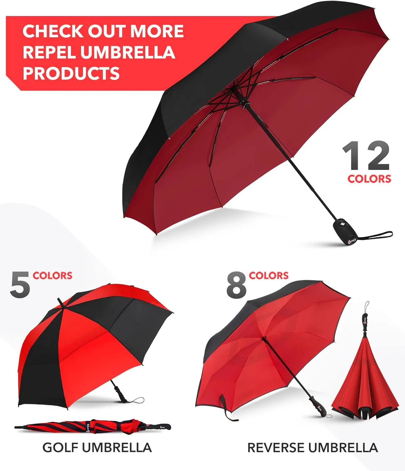 Repel Umbrella Windproof Travel Umbrellas for Rain - Easy Auto Open Close, Durable & Compact Umbrella, Strong Fiberglass Frame, Waterproof Canopy - Backpack, Purse, Portable Umbrella for Travel