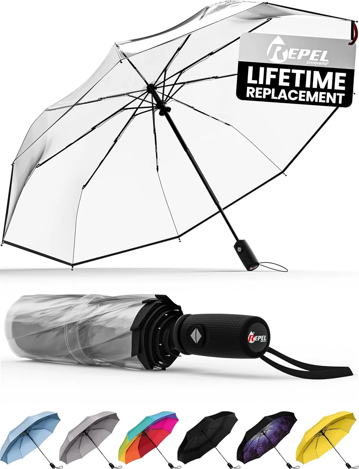Repel Umbrella Windproof Travel Umbrellas for Rain - Easy Auto Open Close, Durable & Compact Umbrella, Strong Fiberglass Frame, Waterproof Canopy - Backpack, Purse, Portable Umbrella for Travel