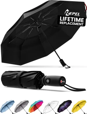 Repel Umbrella Windproof Travel Umbrellas for Rain - Easy Auto Open Close, Durable ⁘ Compact Umbrella, Strong Fiberglass Fram.