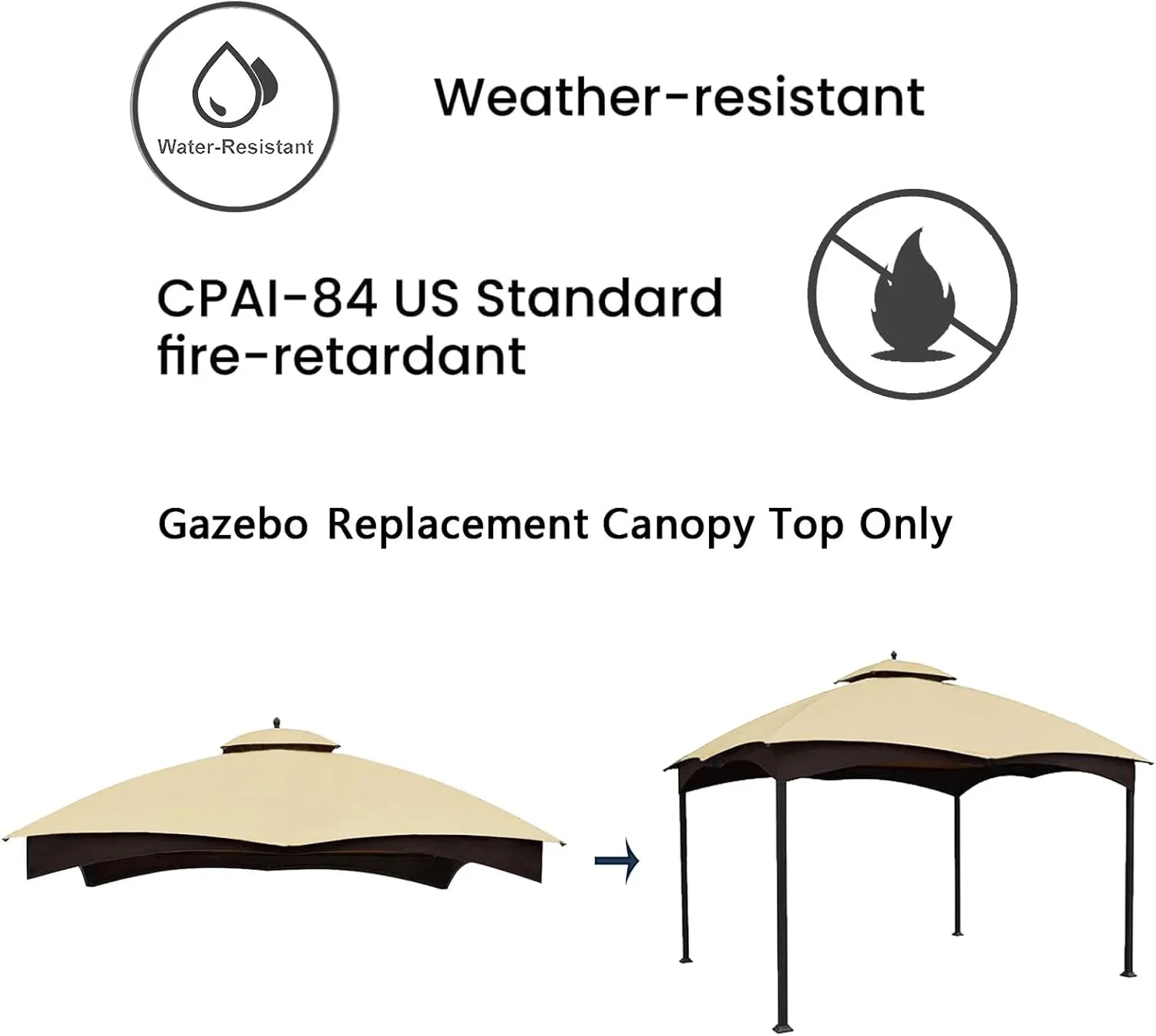 Replacement Canopy Top Double Tiered Canopy Cover Roof with Air Vent ONLY FIT for Lowe's Allen Roth 10'x12’ Gazebo #GF-12S004B-1 (Beige)