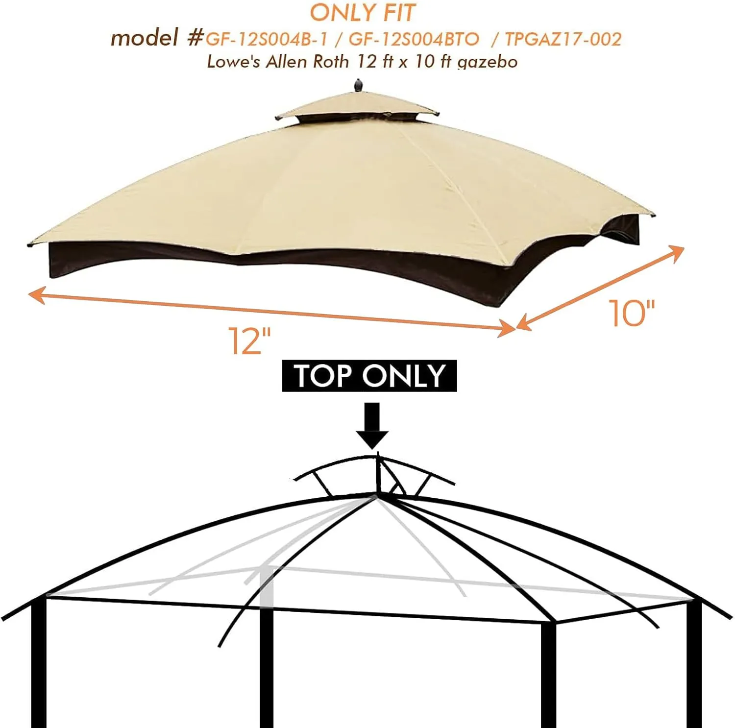 Replacement Canopy Top Double Tiered Canopy Cover Roof with Air Vent ONLY FIT for Lowe's Allen Roth 10'x12’ Gazebo #GF-12S004B-1 (Beige)
