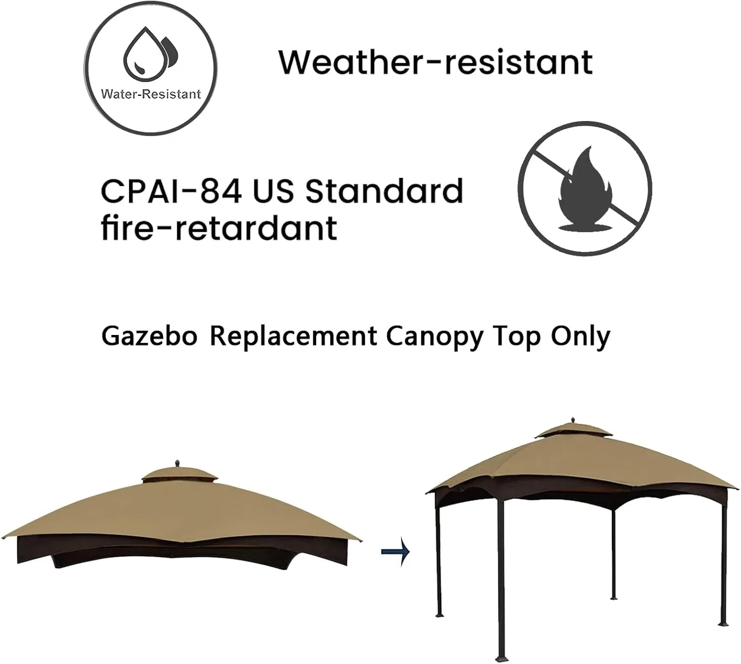 Replacement Canopy Top Double Tiered Canopy Cover Roof with Air Vent ONLY FIT for Lowe's Allen Roth 10'x12’ Gazebo #GF-12S004B-1 (Khaki)
