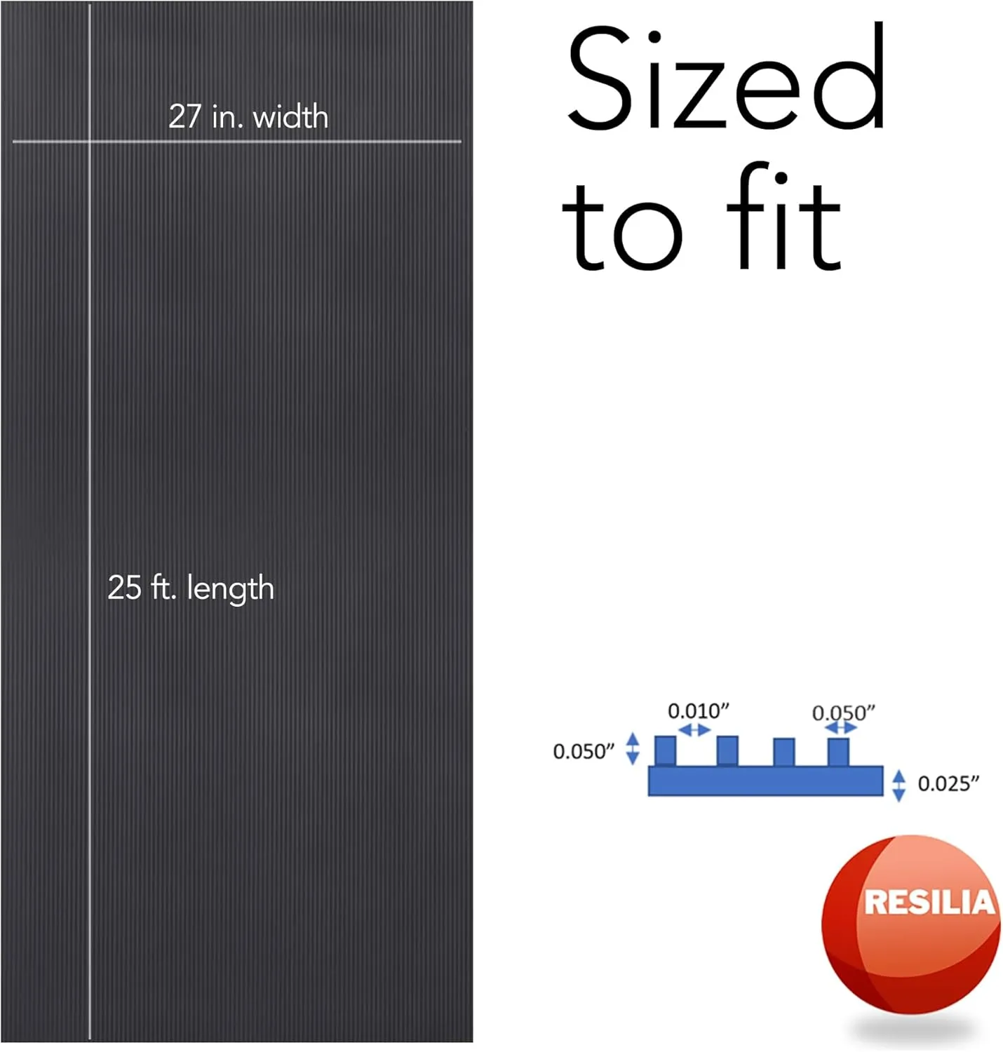 Resilia Black V-Groove Utility Runner - Waterproof Vinyl Floor/Surface Protector, Non Slip, Heavy Duty Mats for Indoor Hardwood, Hard Floors, Garage, Hallway, Entryway, Kitchen, & Outdoor, 27” x 25’