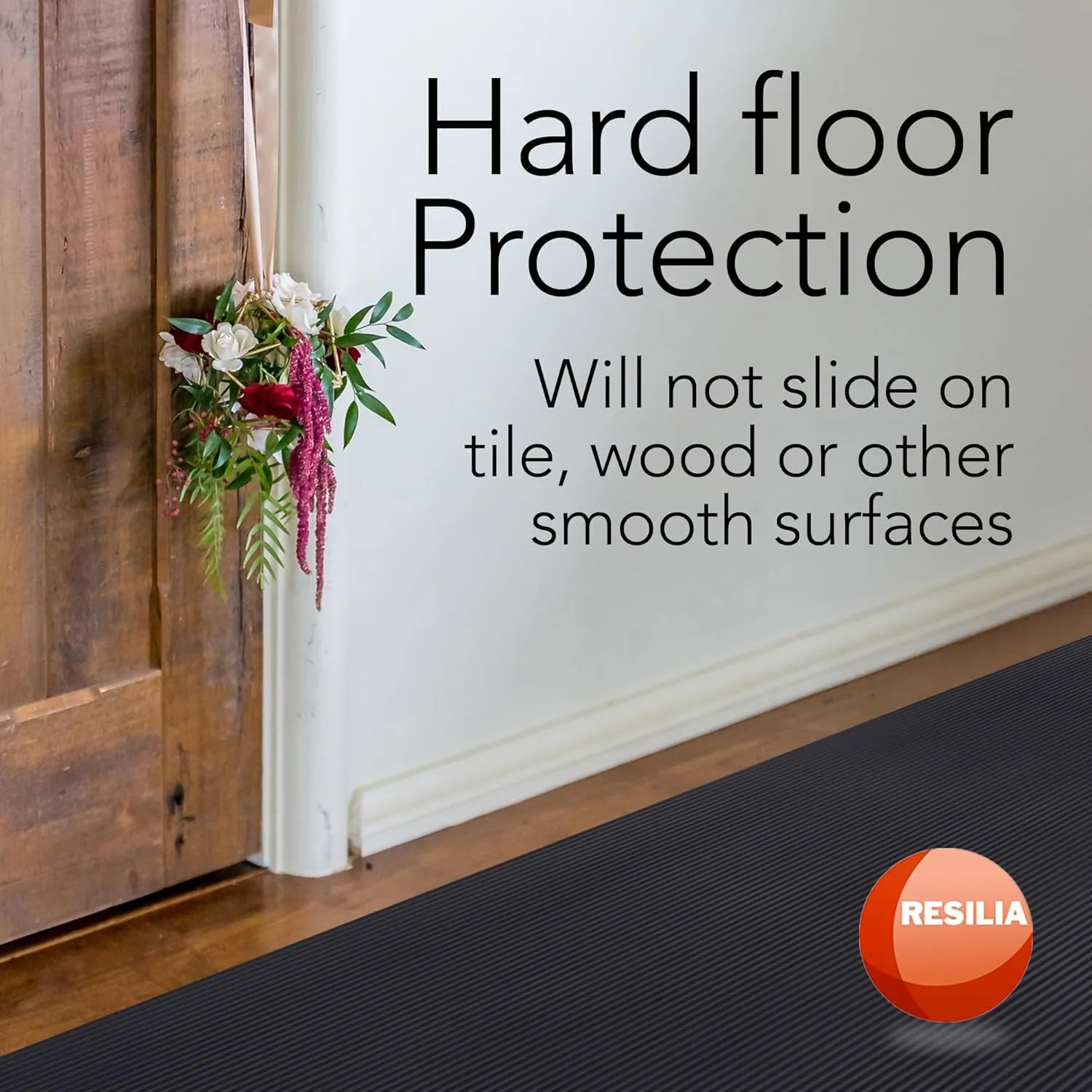 Resilia Black V-Groove Utility Runner - Waterproof Vinyl Floor/Surface Protector, Non Slip, Heavy Duty Mats for Indoor Hardwood, Hard Floors, Garage, Hallway, Entryway, Kitchen, & Outdoor, 27” x 25’