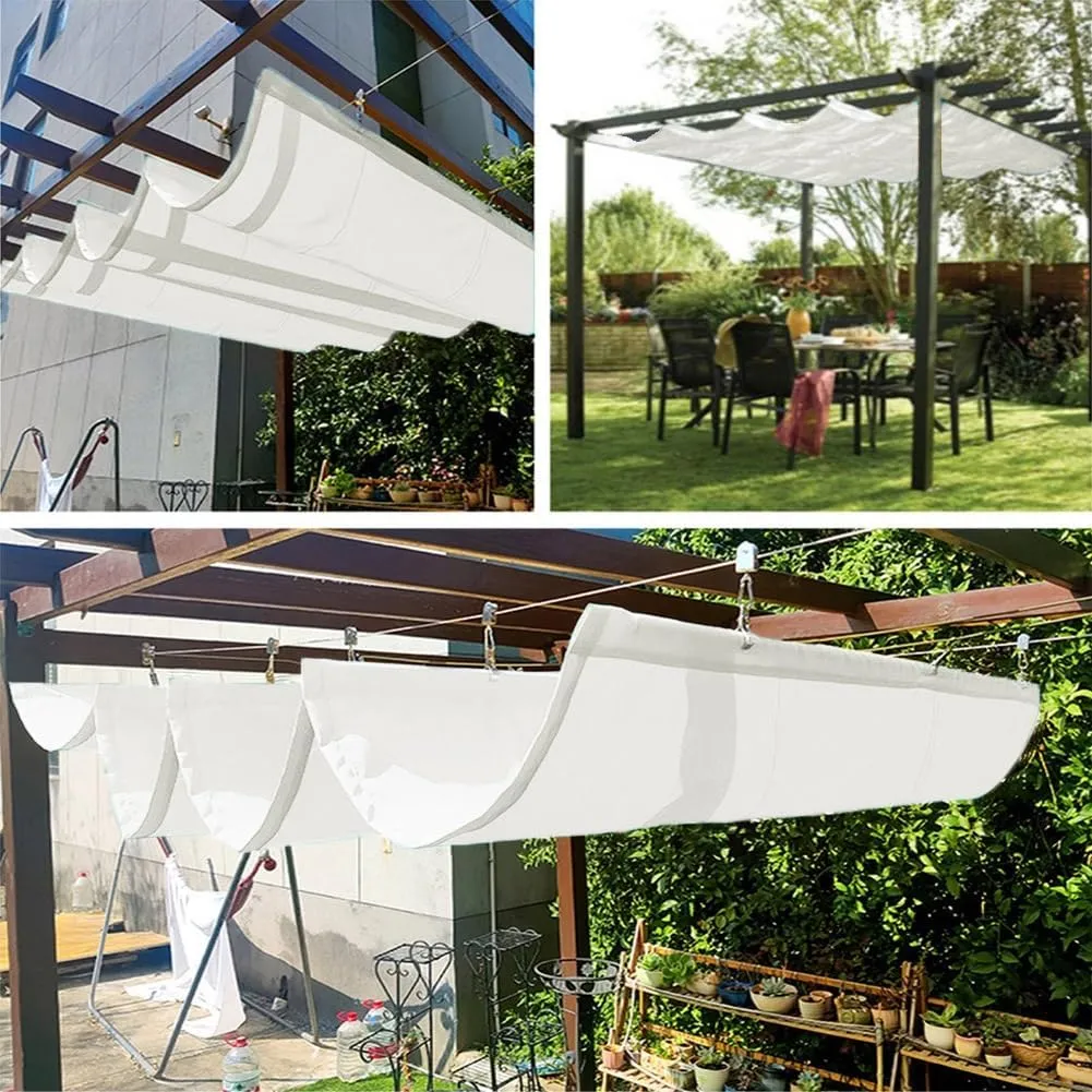 Retractable Pergola Shade Cover Customizable, Replacement Waterproof Canopy Sun Shade Sail for Outdoor Patio Porch, Removable Slide Hang Down Wave Awning(Color:White)