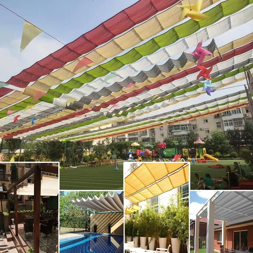 Retractable Pergola Shade Cover Customizable, Replacement Waterproof Canopy Sun Shade Sail for Outdoor Patio Porch, Removable Slide Hang Down Wave Awning(Color:White)