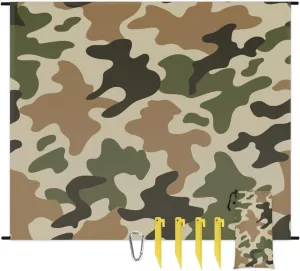 Retro Camouflage Beach Blanket with Stakes, 68X59 Inch Waterproof Lightweight Sand Free Beach Mat, Quick Drying Picnic Mat for Beach Festival,Picnic,Travel, Outdoor Camping