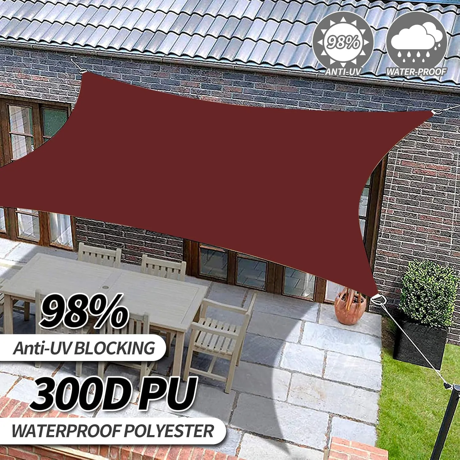 RICHIE Upgrade 12'x16' Sun Shade Sail Rectangle Canopy, Water Resistant & UV Block Sunshade for Outdoor Patio Lawn Beach Garden Carport Backyard Deck Pergola, Rust Red