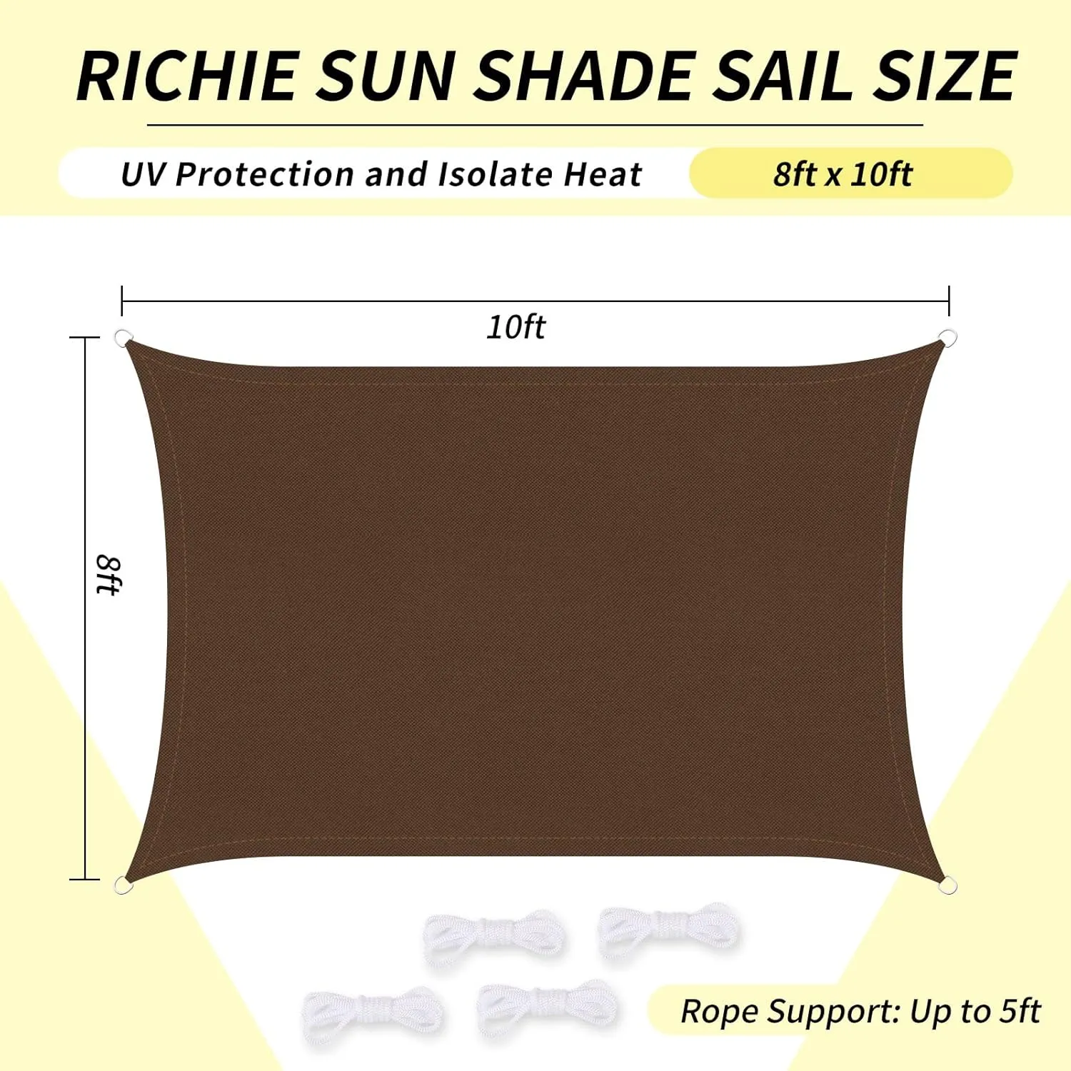 RICHIE Upgrade 8'x10' Sun Shade Sail Rectangle Canopy, Water Resistant & UV Block Sunshade for Outdoor Patio Lawn Beach Garden Carport Backyard Deck Pergola, Brown
