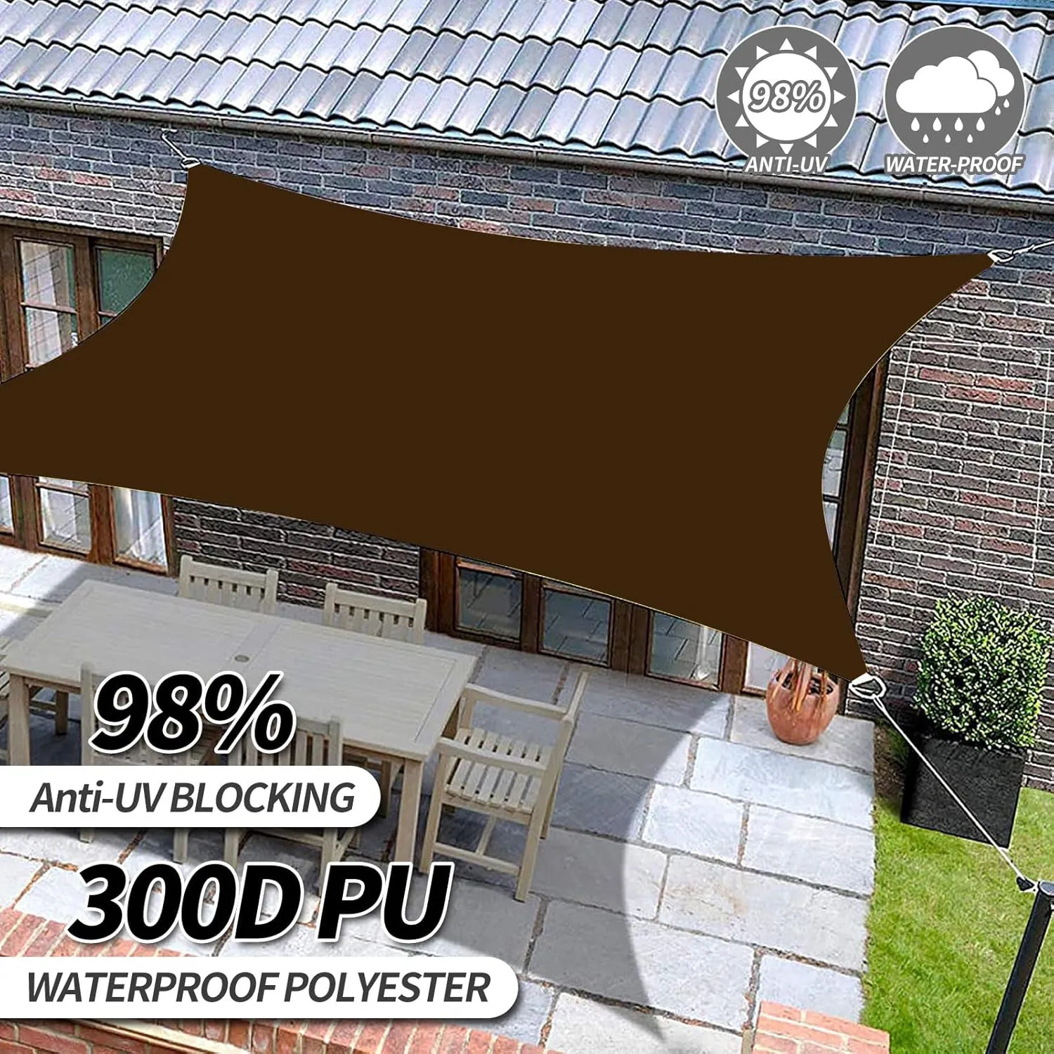 RICHIE Upgrade 8'x10' Sun Shade Sail Rectangle Canopy, Water Resistant & UV Block Sunshade for Outdoor Patio Lawn Beach Garden Carport Backyard Deck Pergola, Brown