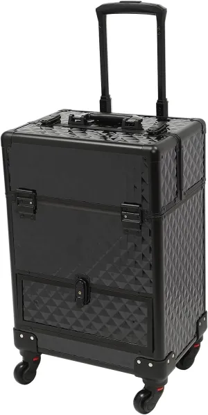 Rolling Makeup Case with Drawers, Professional Makeup Trolley Storage with Retractable 4-Layer Trays, Nail Case with Wheels, for Studio or Travelling Nail Artists Cosmetologist Stylist (Black)