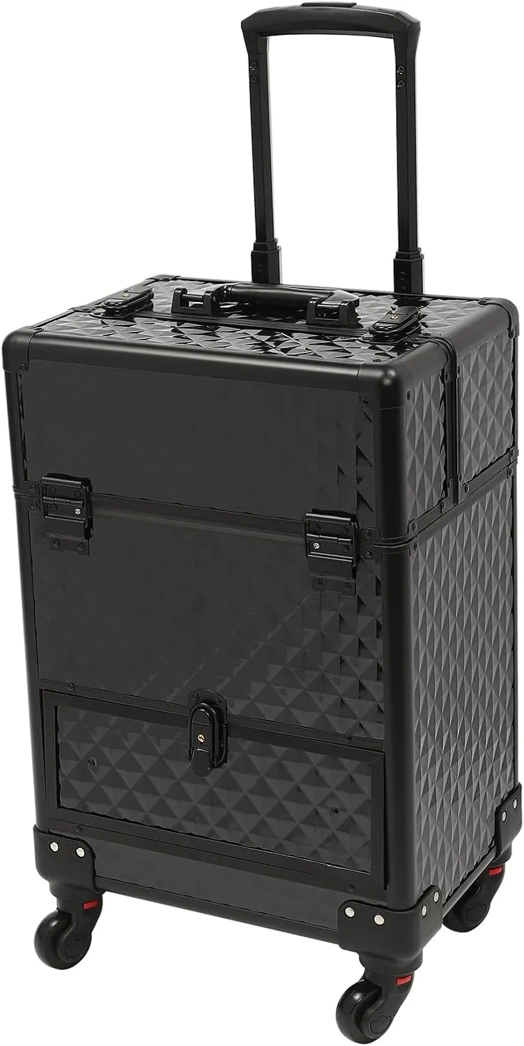 Rolling Makeup Case with Drawers, Professional Makeup Trolley Storage with Retractable 4-Layer Trays, Nail Case with Wheels, for Studio or Travelling Nail Artists Cosmetologist Stylist (Black)