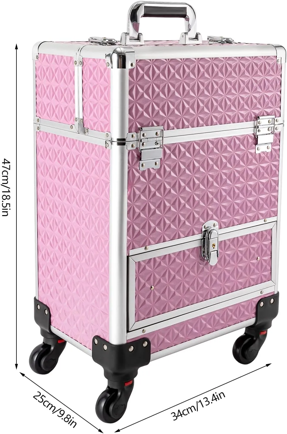 Rolling Makeup Train Case, Manicure Storage Case Organizer Professional Makeup Trolley for Studio or Travelling Nail Technician Artists Cosmetologist Stylist (Pink) (Pink)