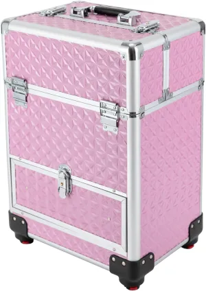 Rolling Makeup Train Case, Manicure Storage Case Organizer Professional Makeup Trolley for Studio or Travelling Nail Technician Artists Cosmetologist Stylist (Pink) (Pink)