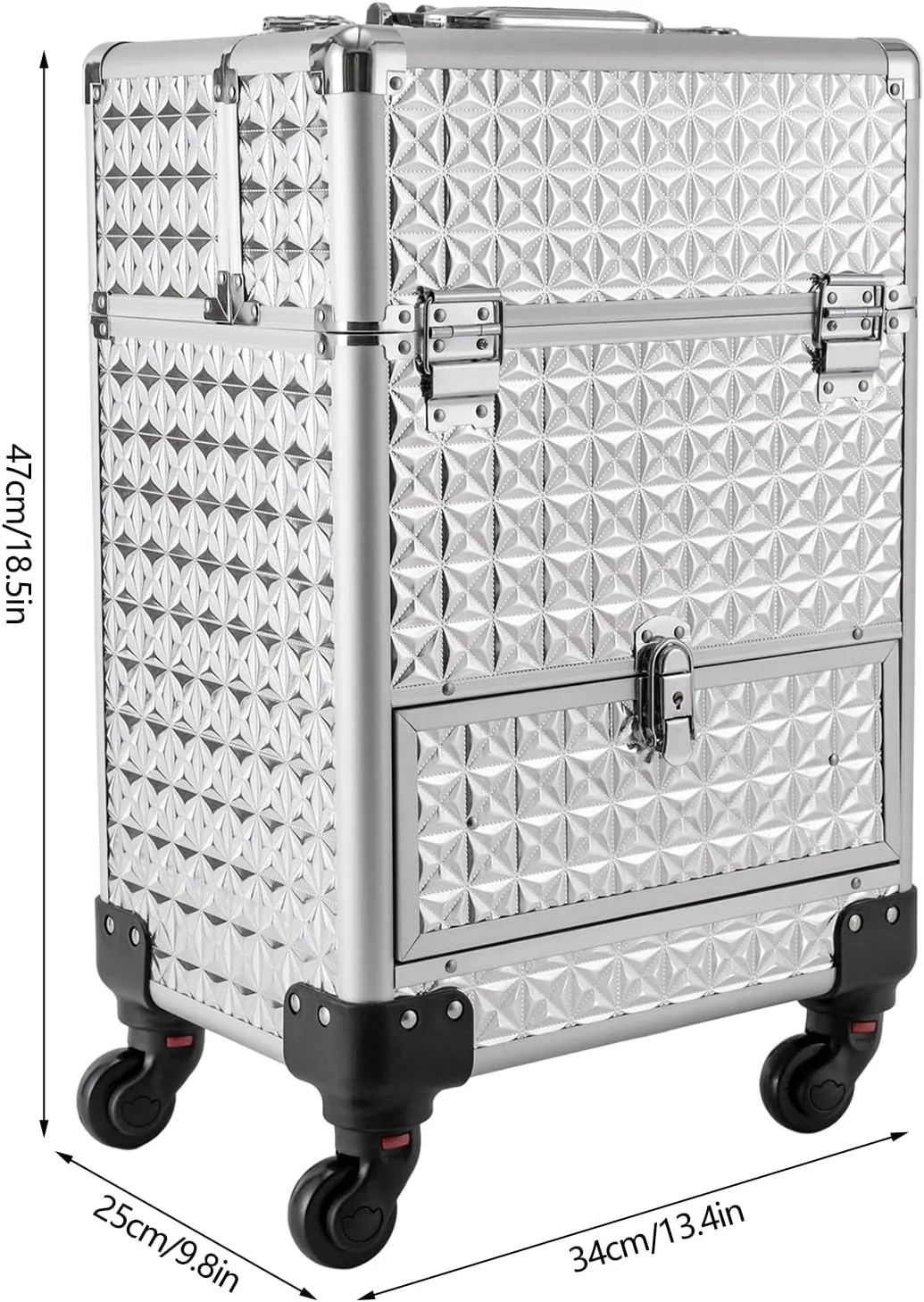 Rolling Makeup Train Case Travel Suitcase Makeup Trolley Makeup Storage Organizer Manicure Storage Beauty Organizer Large Capacity Studio Cosmetologist Stylist (Silver)
