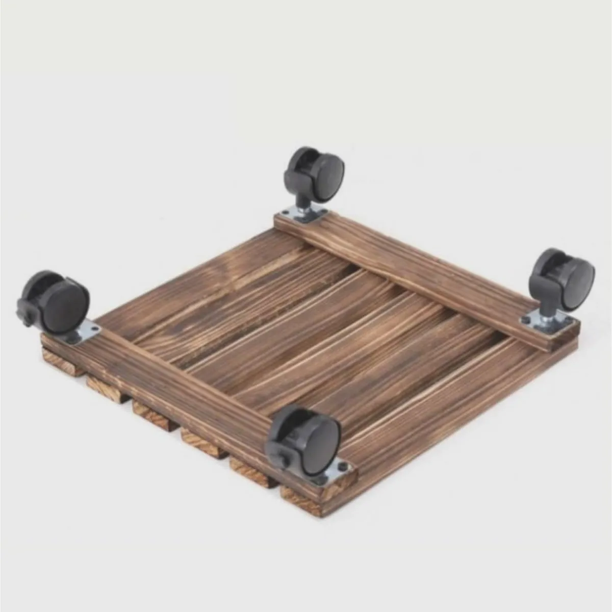 Rolling Plant Dolly Flower Pot Tray Universal Wheel Square Thick Wooden Movable Base Balcony Outdoor Open Air Shelf Plant Pot Trolley(Brown,25cm)