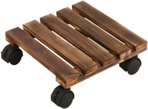 Rolling Plant Dolly Flower Pot Tray Universal Wheel Square Thick Wooden Movable Base Balcony Outdoor Open Air Shelf Plant Pot Trolley(Brown,25cm)