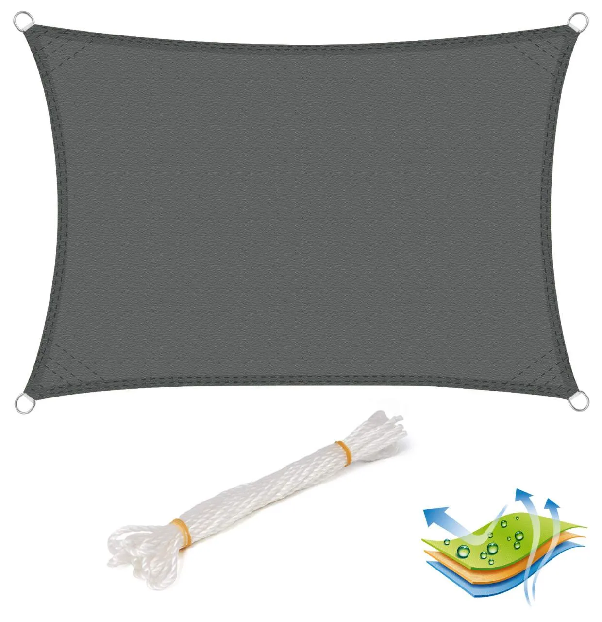 Rootz Sun Sail Canopy - Shade Awning - Sunshade - Up to 93% UV Protection - 160g/m² - 3m x 3m